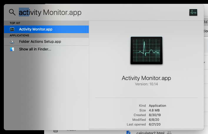 Spotlight > Activity Monitor