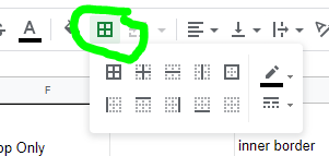 Use the border tool to outline cells in google sheets