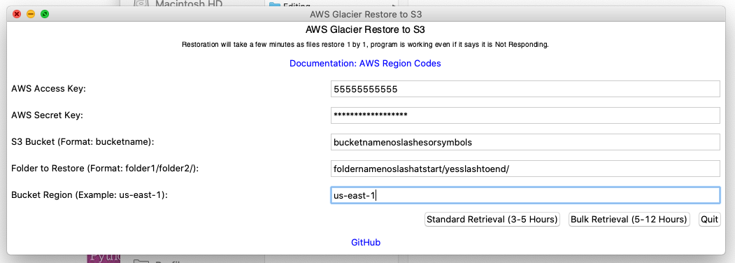 Example AWS Glacier Restore to S3